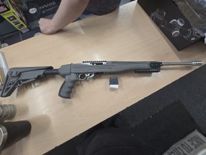 semi auto stainless ruger 10 22 with adjustable folding stock